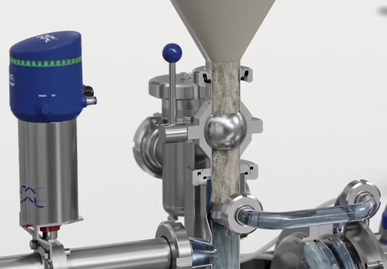 SII-AL-M15 Powder Rehydrator — Injector system with C-ball valve and powder feeding funnel